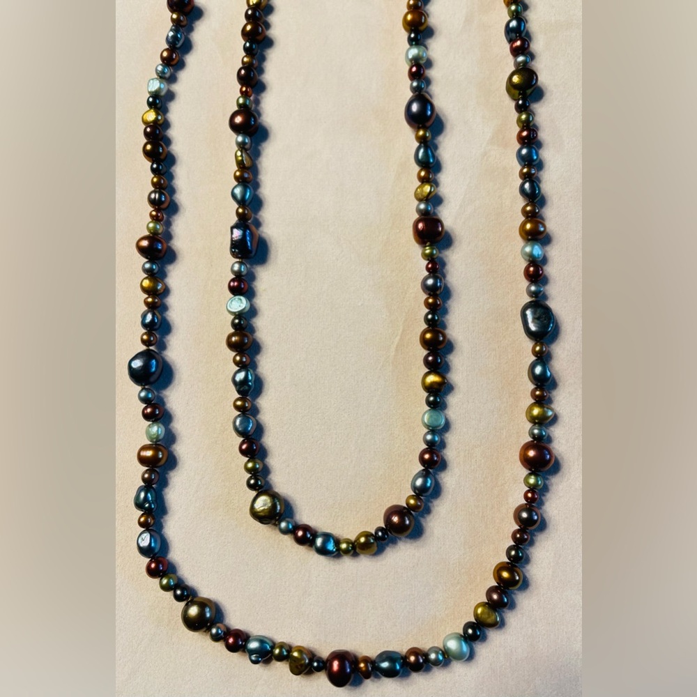 Freshwater Pearls Necklace. 48”long wraparound Cream Salmon Lavender Blue pearls